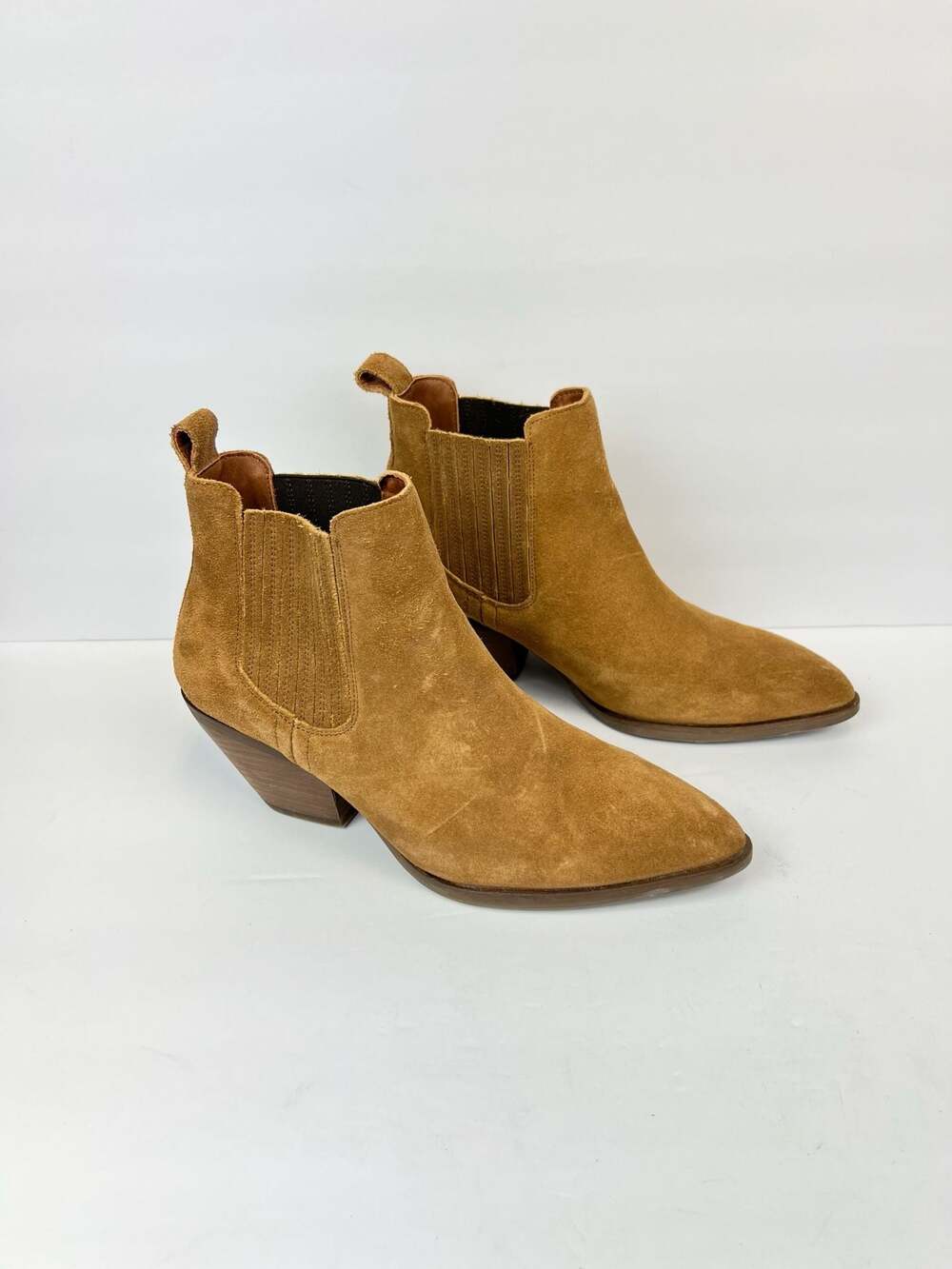 Patina Women's Suede Western Chelsea Ankle Boots in Tan Size 8